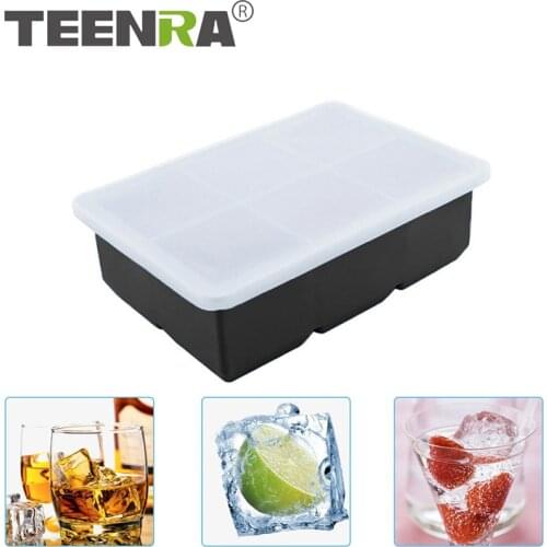 TEENRA 1Pcs Silicone Ice Cube Mold Large Square Ice Cube Tray DIY Whiskey Ice Ball Maker with Lid Kitchen Party Bar Accessories