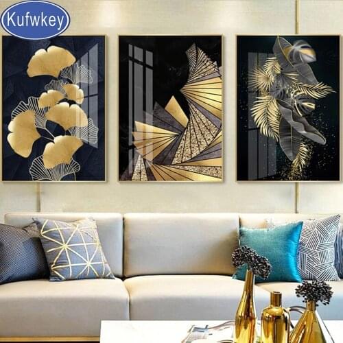 Triptych Diamond painting Nordic Decor Gold Leaf Abstract Diamond Embroidery Crystal Square Drill Cross Stitch Landscape 3 piece