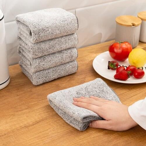 Bamboo Charcoal Dishcloth Household Strong Absorbent Cleaning Cloth Microfiber Kitchen Non-Stick Oil Towel Rag