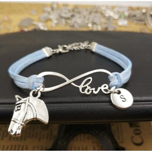 Horse Head Customize Love Initial Bracelet Charms Infinity Leather Bracelet for Women Gift Accessories Jewelry