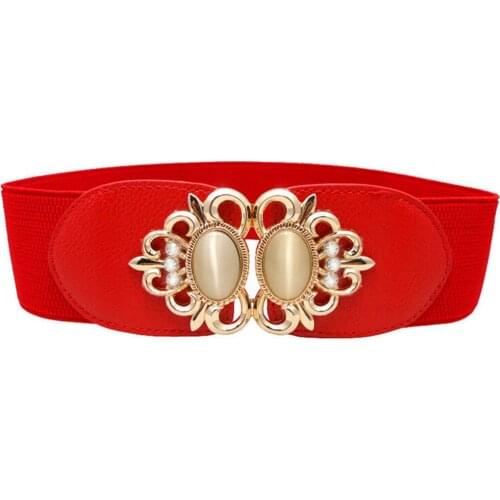 Vintage Stone Buckle Elastic Waist Belt for Women Fashion Stretch Waistband Cinch Strap Cummerbunds Belts Corset