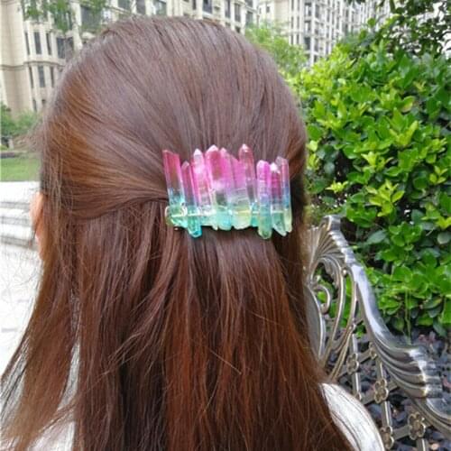 Angel Aura Crystal Barrette Crystal Crown Hair Clip Grey Quartz Hair Accessories Quartz Crystal Druzy Barrette Hair Clip