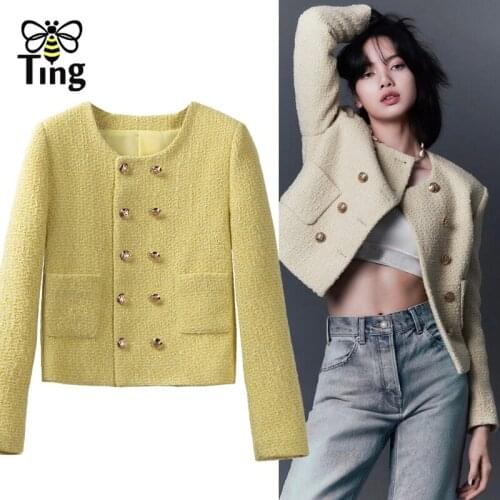 Tingfly Designer Fashion Winter Autumn Women Casual Short Jackets Coat Elegant England Style Lady Double Breasted Outwerwear Za