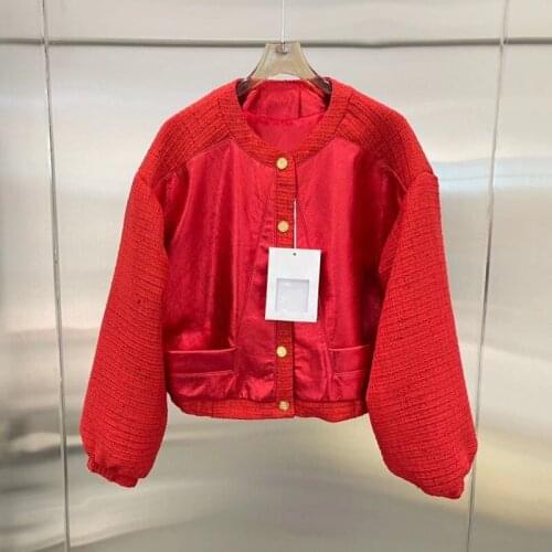 2021 Arrival New Women Coat Spring Real Color Genuine Leather Jacket Spliced Knitting Fabric Plus Size Overcoat O-Neck Clothes