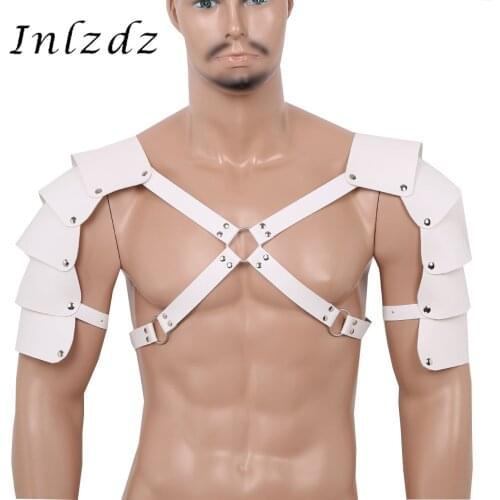 Harness Mens Lingerie Faux Leather Adjustable Armor Body Chest Harness Bondage Exotic Sex Costume with Buckles Rivets Detailing