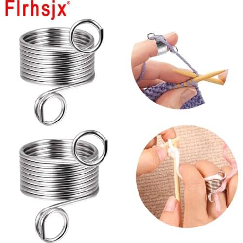 1/2pcs Stainless Steel Yarn Holder Finger Ring Wool Standing Tools Adjustable Yarn Guide Finger Holder Knitting Thimble