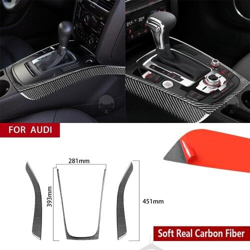 3PCS Soft Carbon Fiber Interior Gear Box Panel Side Strip Decoration Trim Cover Fit For Audi A5 Hard Top 2008-up Car Accessories
