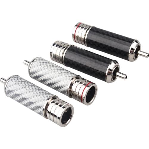 8Pcs Brass Copper Rhodium Plated Carbon Fiber RCA Lotus Audio Signal Cable Plug