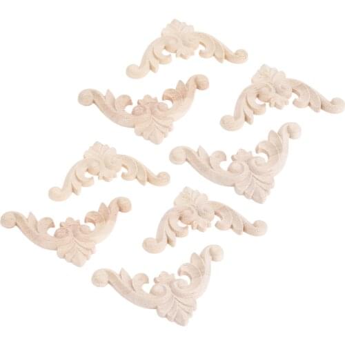 8 Pcs 7cm/8cm Home Wood Carved Corner Appliques Frame Furniture Wall Door Woodcarving Decal Decorative Wooden Figurines Crafts