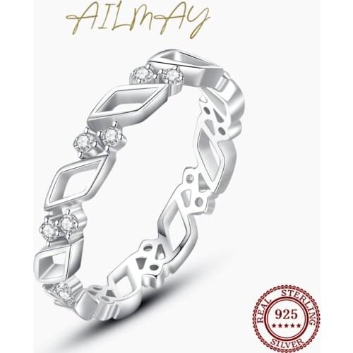 Ailmay 925 Sterling Silver Irregular Shape Zirconia CZ Finger Ring Classic Geometric Design