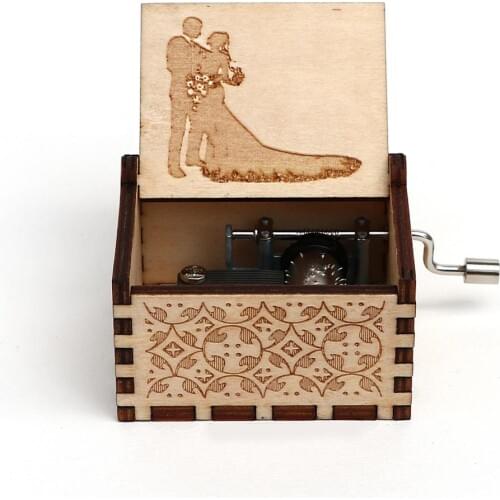Antique Carved Hand-Cranked Music Box Wooden Storage Box Happy Birthday Wedding Gift Christmas Gift Holiday Gift Home Decoration