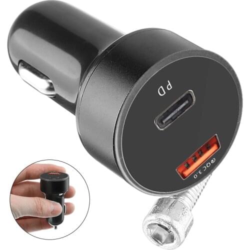 36W 6A Quick Charge QC3.0 USB PD Type-C Car Charger LCD Display Cigarette Socket Car Charging Connector for iPad iPhone Galaxy