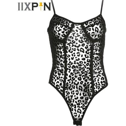 Teddy Bodysuit Erotic Lingerie For Women Babydoll Bodysuit Sexy Sleeveless Mesh See-through Leopard Tops Femme Party Club Romper