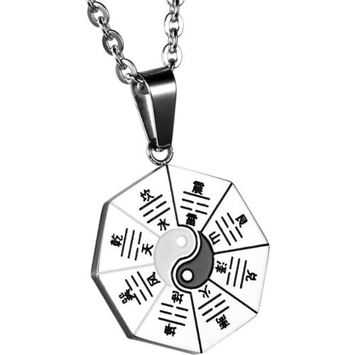 BONISKISS Retro Circle Pendant Gossip Chinese Yin Yang Lucky Stainless Steel Necklace for Men Good Luck Male Jewelry Gifts