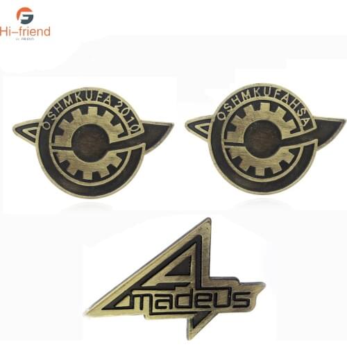 2019 Steins Gate Brooches The Fate of The Stone Letter OSHMKUFA Amadeus Bronze Badge Pins Men Game Cosplay Jewelry Xmas Gift