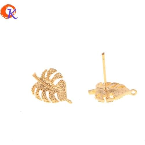 Cordial Design 50Pcs 10*15MM Jewelry Accessories/Hand Made/Genuine Gold Plating/Leaf Shape/DIY Earrings Making/Earrings Stud