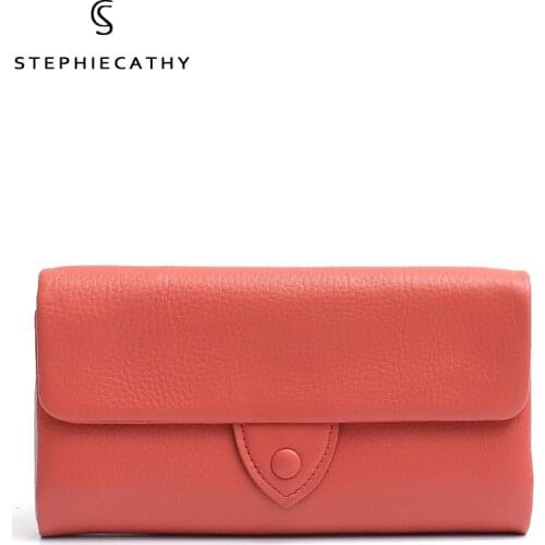 SC Natural Leather Long Wallet Women Multi Pockets Card Holders Leather Flap Coin Purses Functional Note Compartments Phone Bag