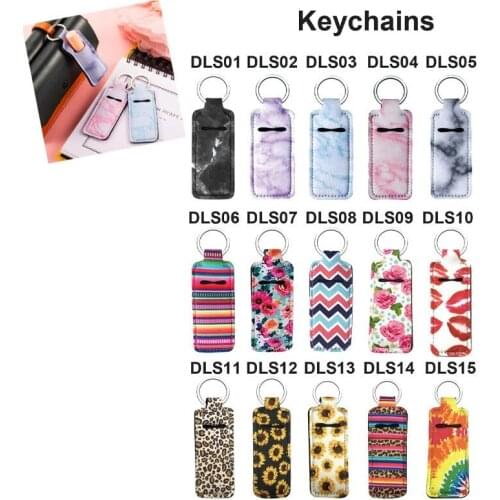 500PC Colorful Neoprene Chapstick Holders Lipstick Cases Cover Portable Balm Holders Marble Style Keychain Party Gifts