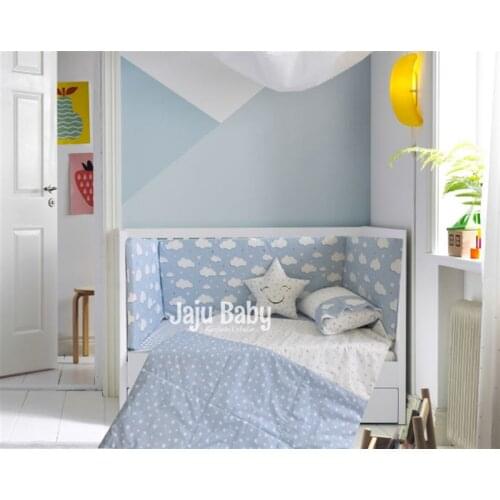 Jaju Baby Handmade, Blue-Cloud Patterned Baby Duvet Cover Set and Edge Protection, Baby Duvet Cover, Baby Bed Sheet,Baby Barrier