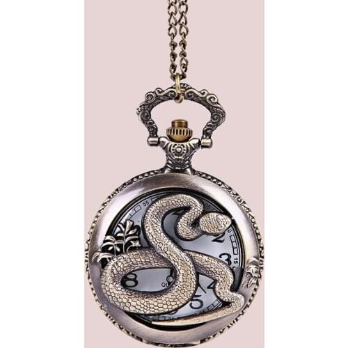 Large fine chain beautiful embossed hollow big python pattern pocket watch Zodiac animal snake classical