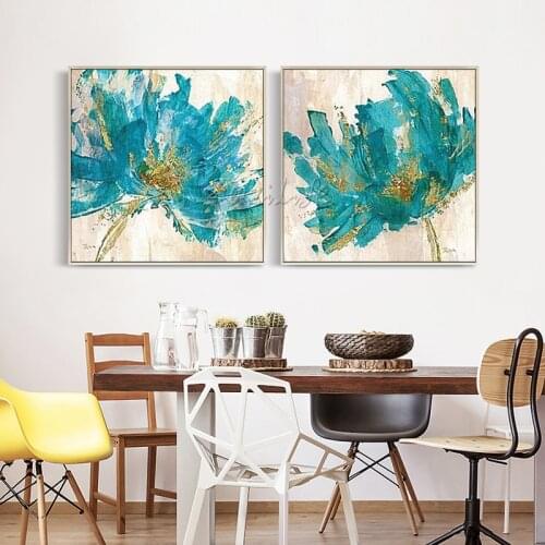 Canvas painting blue flowers acrylic abstract painting texture quadros caudros decoracion Wall Art Pictures for living room Home