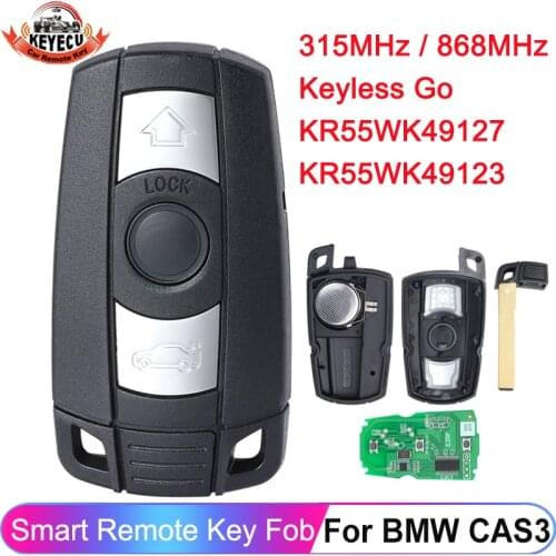 KEYECU Keyless-Go Smart Remote Car Key 868MHz Fob 3 Button for BMW 1 3 5 Series X5 X6 2006-2011