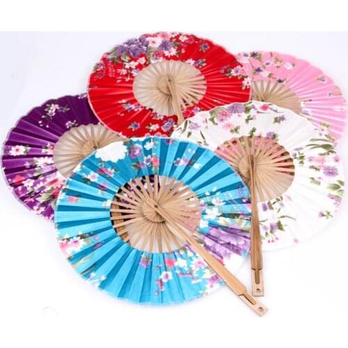 Chinese Vintage Fancy Dress Costume Flower Cloth Bamboo Hand Fan Wedding Favor Decoration Gifts LX2010