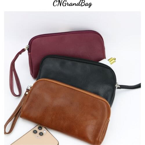 Classic Women Genuine Cow Leather Clutch Bag Soft Grain Leather Wristlet Pouch Fit for Mibile Phone Hand Purse Hold all Wallet