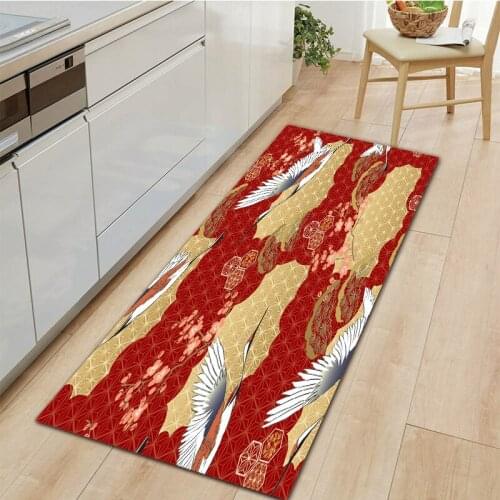 Chinese Style Kitchen Carpet Entrance Doormat Home Hallway Bedroom Living Room Floor Mat Crane Pattern Bathroom Anti-Slip Rug