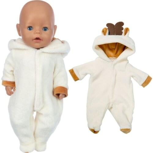 2021 Baby New Born Fit 43cm Doll Clothes Accessories White Plush Elk One-piece Dress For Baby Birthday Gift
