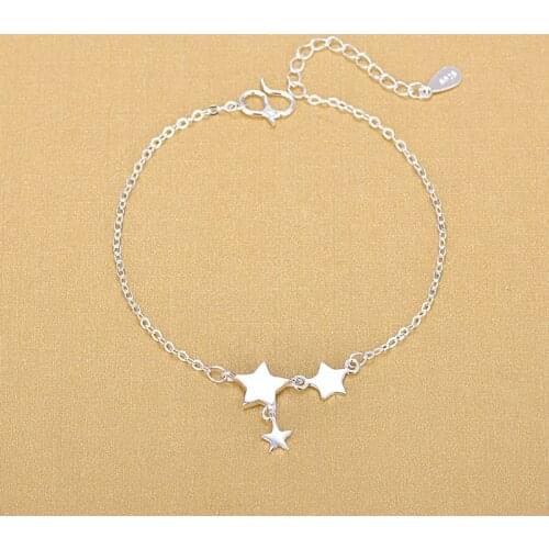 Silver Plated Anklets 925 Fashion Silver Jewelry Star Anklet for Women Girls Friend Foot Barefoot Leg Jewelry