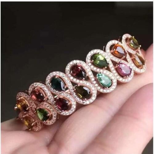 Natural And Real Tourmaline bangle Tourmaline bracelet 925 sterling silver 4*6mm 14pcs