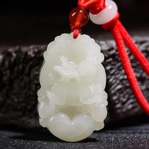 Natural hetian cartoon zodiac jade pendant necklace Hand-Carved Pendants jade necklace jade jewelry necklace white jade