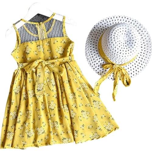 Girls Clothes Suit Summer New Flower Pattern Dress Girl Mesh Dress