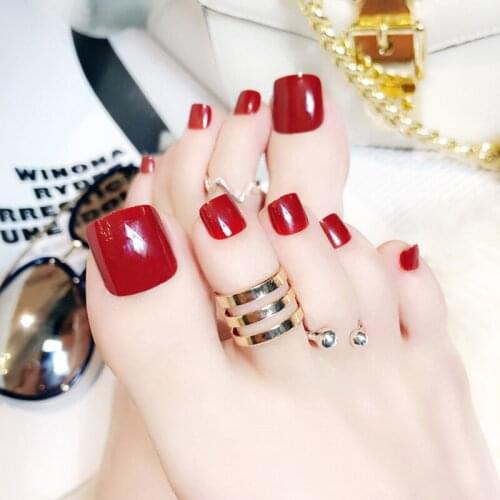 Wholesales Fake Nails With glue 24pcs Candy Solid Color Acrylic Fake Toenail False Toe Nail Short full tips Artificial toenail