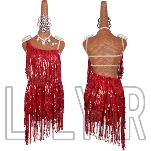 Latin Dance Dress Women Sexy tassel fringe sequin Salsa allroom Tango Cha Cha Rumba Samba Latin Dresses Performance clothing