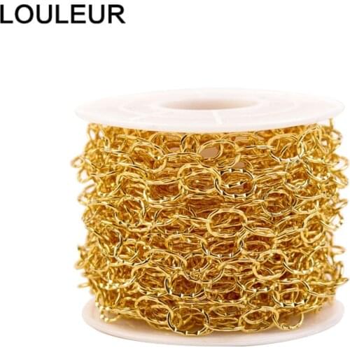 1 Meter 6mm Width Newest Design Real Gold Plated Stainless steel Flat O Link Chain Findings Fit for Jewelry Making Wholesale