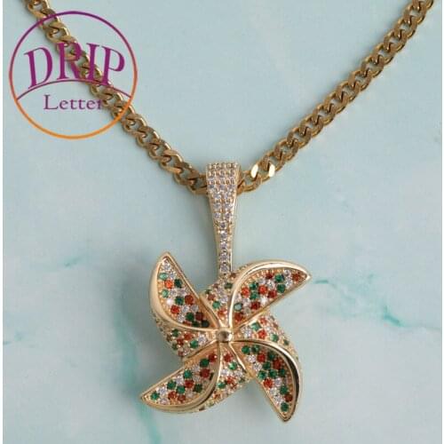 Pinwheel Pendant Real Gold Plated Women Necklace Hip Hop Jewelry