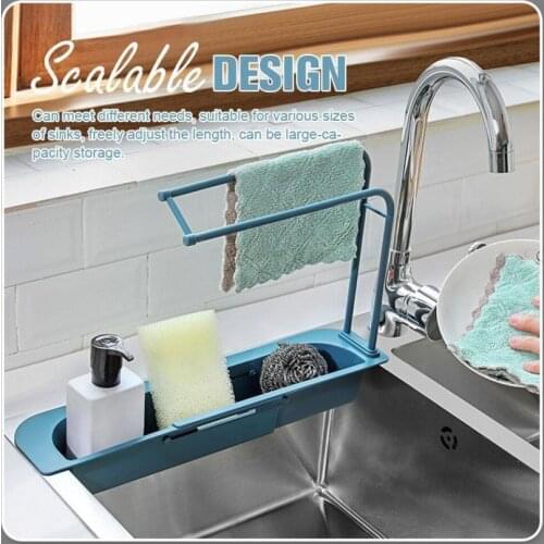 Plastic Kitchen Organizer Rack Adjustable Multifunction Hanging Drain Sinks Sponge Towel Shelf Kitchen Gadgets Accessories