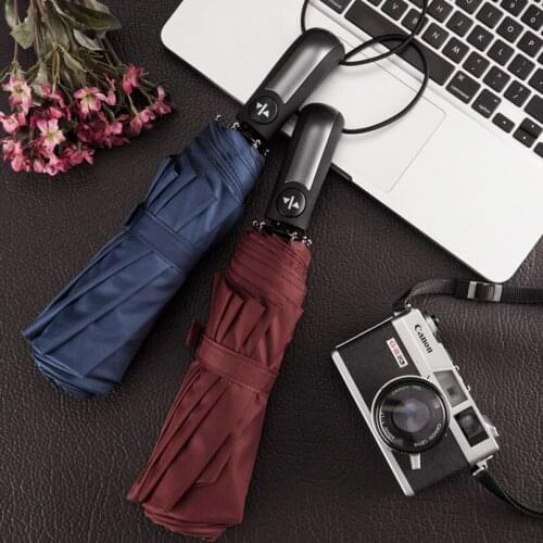 Fully-automatic Three Folding Male Commercial Compact Large Strong Frame Windproof 10Ribs Gentle Black Umbrella Men Male Female