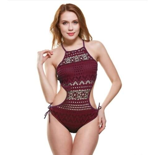 Hot style Women One-Piece Swimsuit European Solid Sexy Lace Hollow Bikini Custom Swimswear