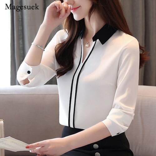 Casual Pullover 2020 Autumn New Long Sleeve Solid Blouse Women V Neck Chiffon Shirt Women Blouse Tops Chemisier Femme 7201 50