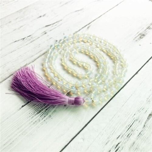 Simple design 108 mala beads Knotted Necklace Opal Tassel Necklace Meditation Mala Spiritual Calming Buddhist Jewelry
