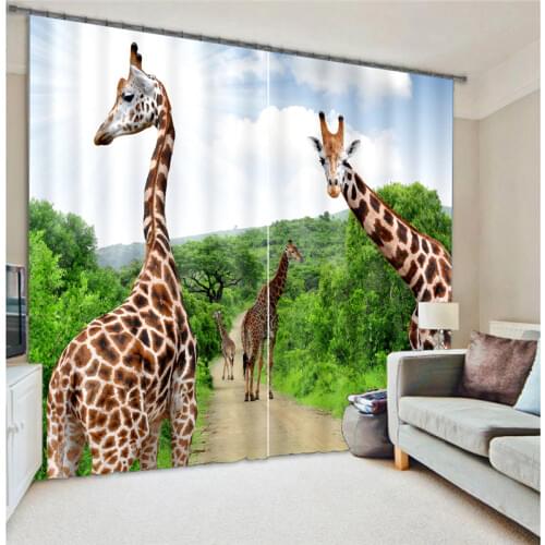 Customized Giraffe Luxury 3D Blackout Window Curtain Drapes For Living room Bed room Hotel Wall Tapestry Cortinas