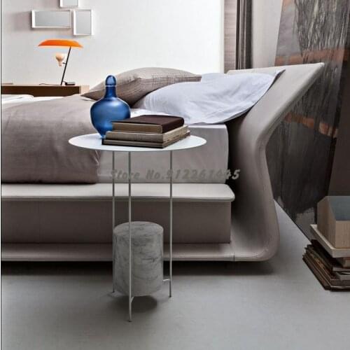 Nordic light luxury living room marble sofa corner table storage table simple modern creative round iron art small coffee table