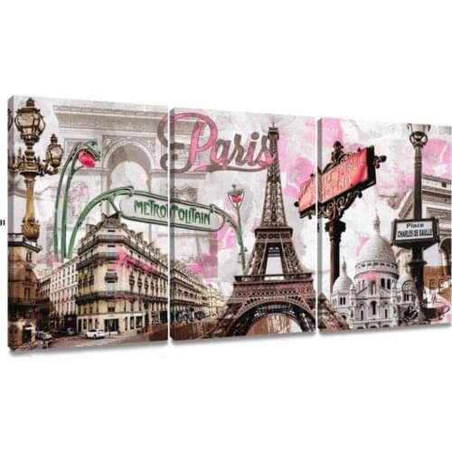 Pink Eiffel Tower Diamond Painting Triptych ,Full square round Diamond Embroidery,Cross Stitch Mosaic 3 Piece,Home Decor JX2237