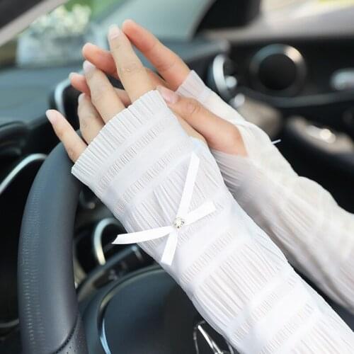 1 Pair Elegant Long Sleeve Lovely Bow Cool Sun UV Protection Net Yarn Women Arm Covers Running Cycling Sleeves for Arm Women