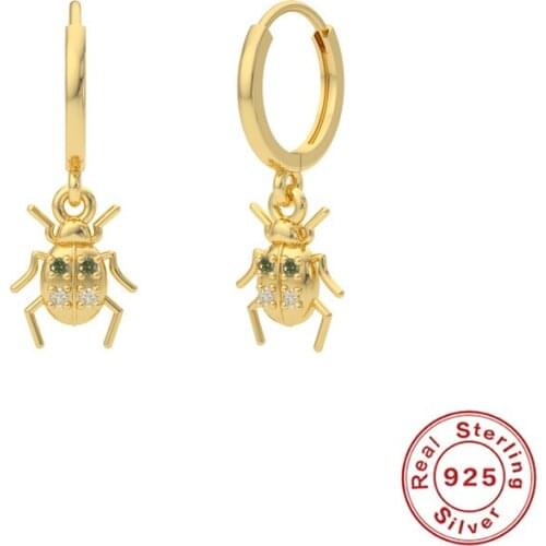 CANNER 925 Sterling Silver Hoop Earring For Women Drop Oil Beetle Ladybug Ear Buckle Bling Zirconia Fashion Jewelry aros grandes