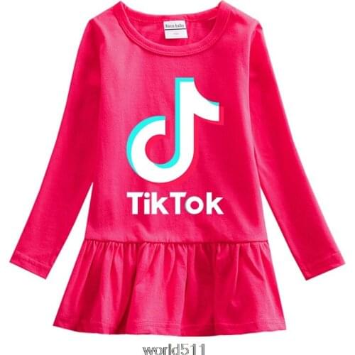 Tik Tok Cartoon Printing Dress Kids Cotton Long-Sleeved Hoddies Sweater Autumn and Winter Dress Girls Casual Dresses