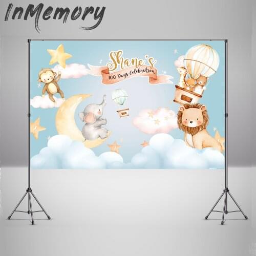 Vinyl Photophone Clouds Background Photography Animals Woodland Backdrop for Birthday Party Decor Children Birthday Banner